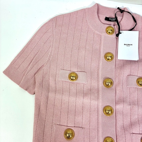 Balmain Knitted Four Pocket Short Sleeve Cardigan FR 40 US 8 Pink NWT - Picture 10 of 17
